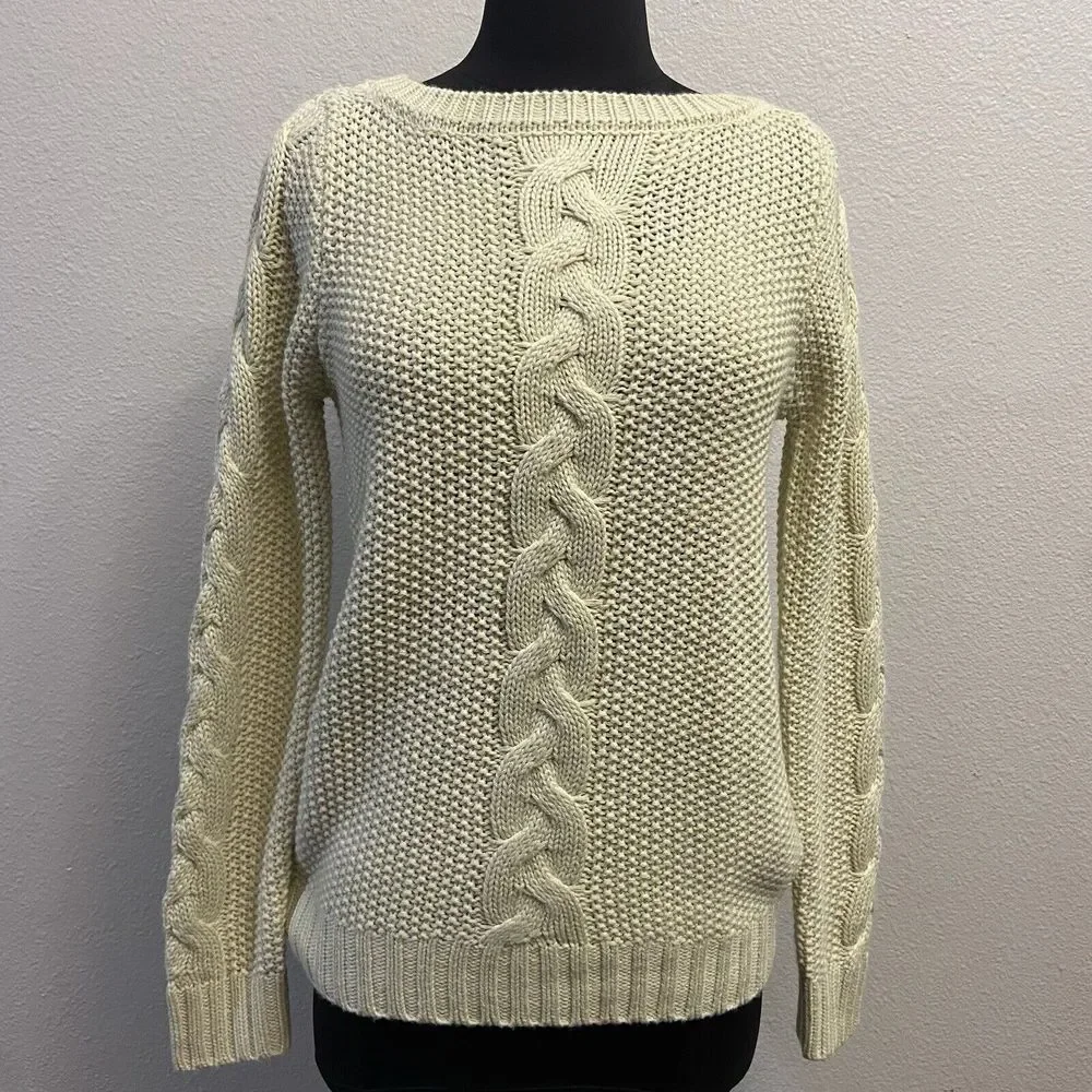 Hamsa‎ Brand Women's Ecru Cable Knit Sweater Size Medium Pullover